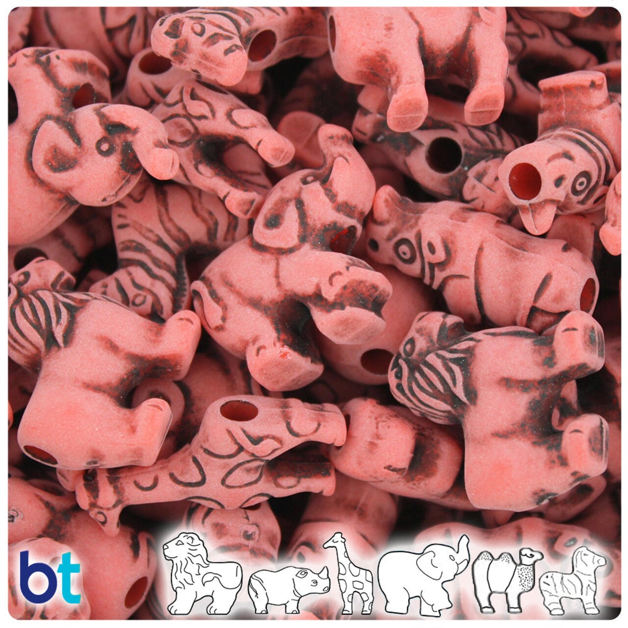 BeadTin Bright Red Antique Safari Animal Plastic Pony Beads (2oz)